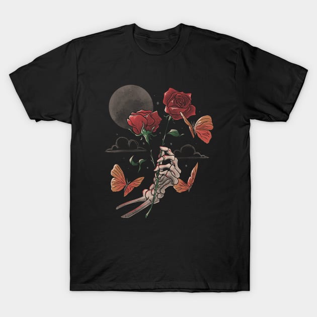 Love and Thorns - Skull Flowers Gift T-Shirt by eduely